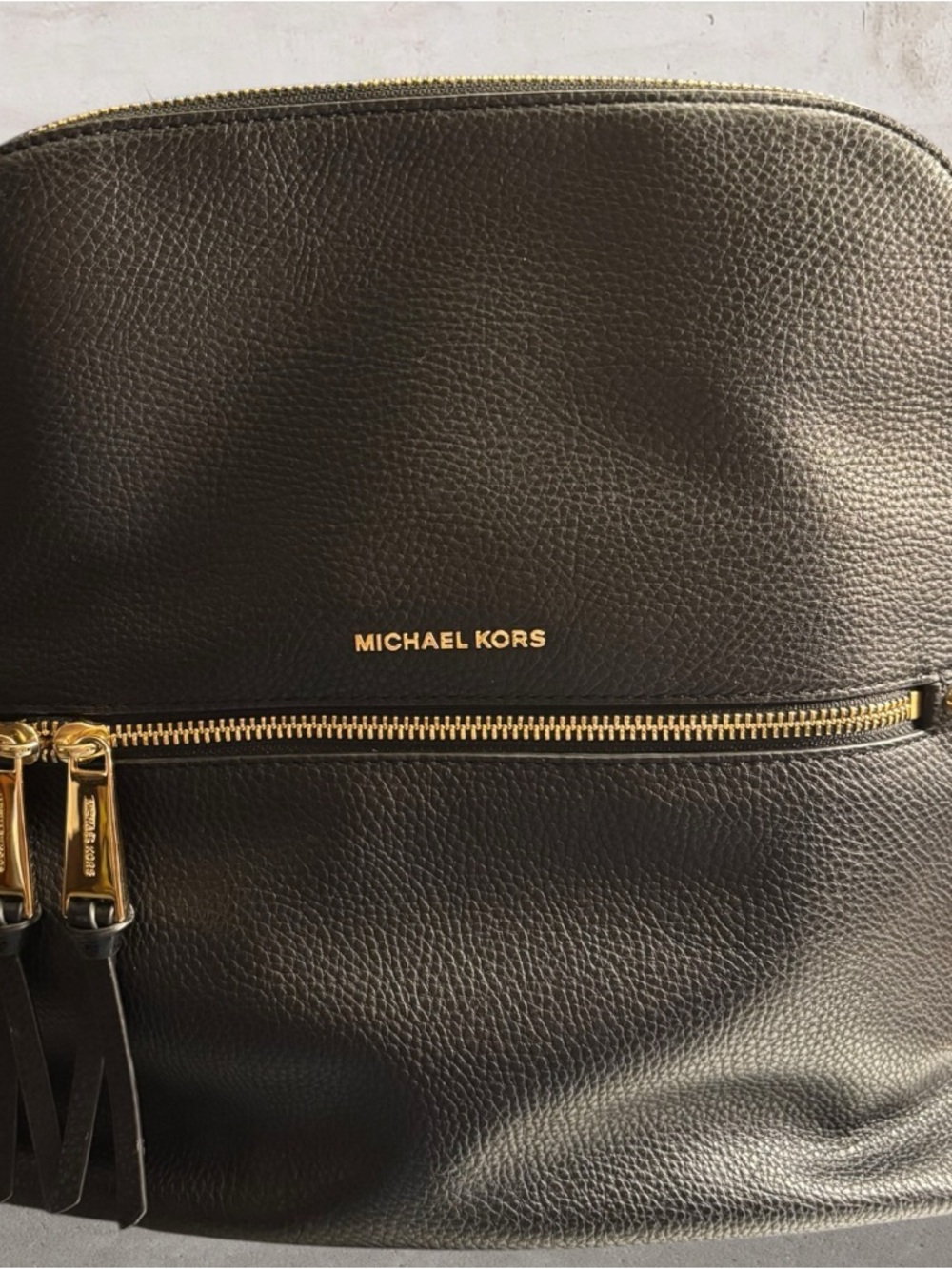Michael Kors Black Leather Backpack with Gold Hardware